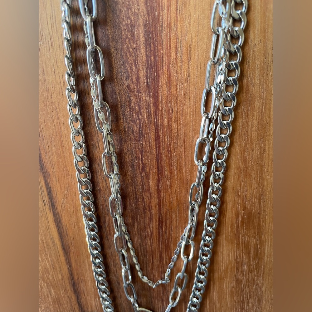 Express 3-strand Chain Silver Tone Necklace Chocker Designer
